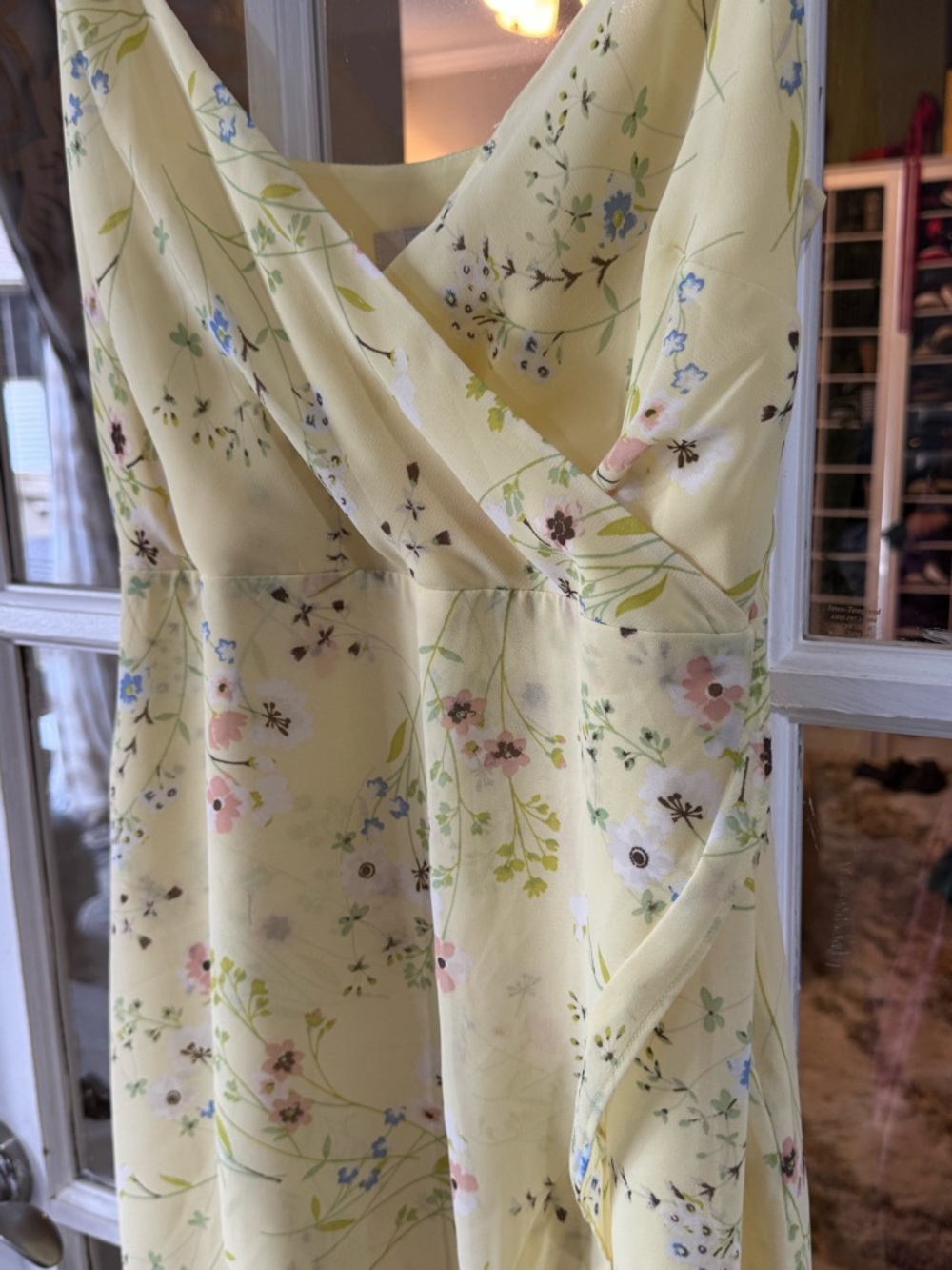 LOFT Yellow Floral Wrap-Style Midi Dress - Picture 3 of 6
